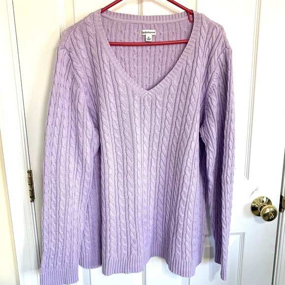 croft & barrow Sweaters - Croft&Barrow Women Sweater. 100% Cotton. Lavender. V-Neck. Cable Knit. Size XL.